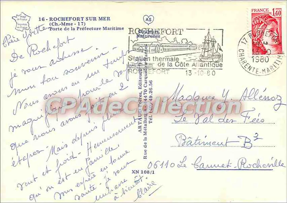 Tor der Seepolizei in Rochefort-sur-Mer — Verlag Artaud Frères, Nr. XN 108/1 - Rückseite