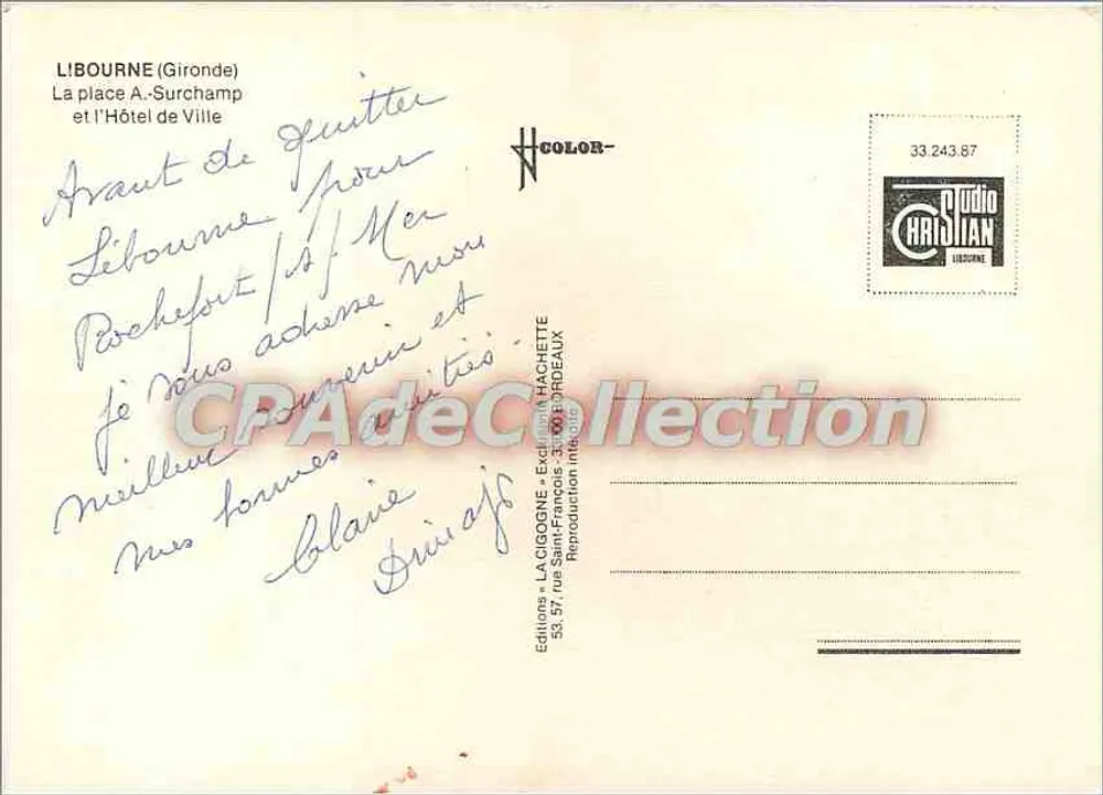 Libourne (Gironde) — Place A. Surchamp und Rathaus — Éditions La Cigogne - Rückseite