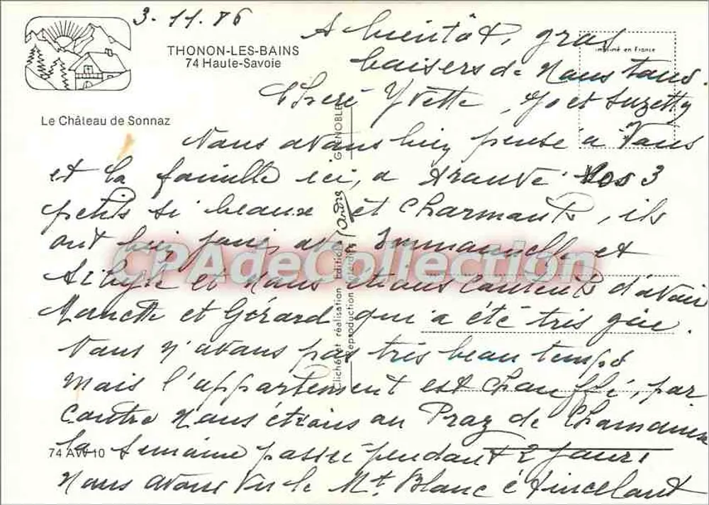 Castelo de Sonnaz — Thonon-les-Bains — CPAdeCollection - Verso