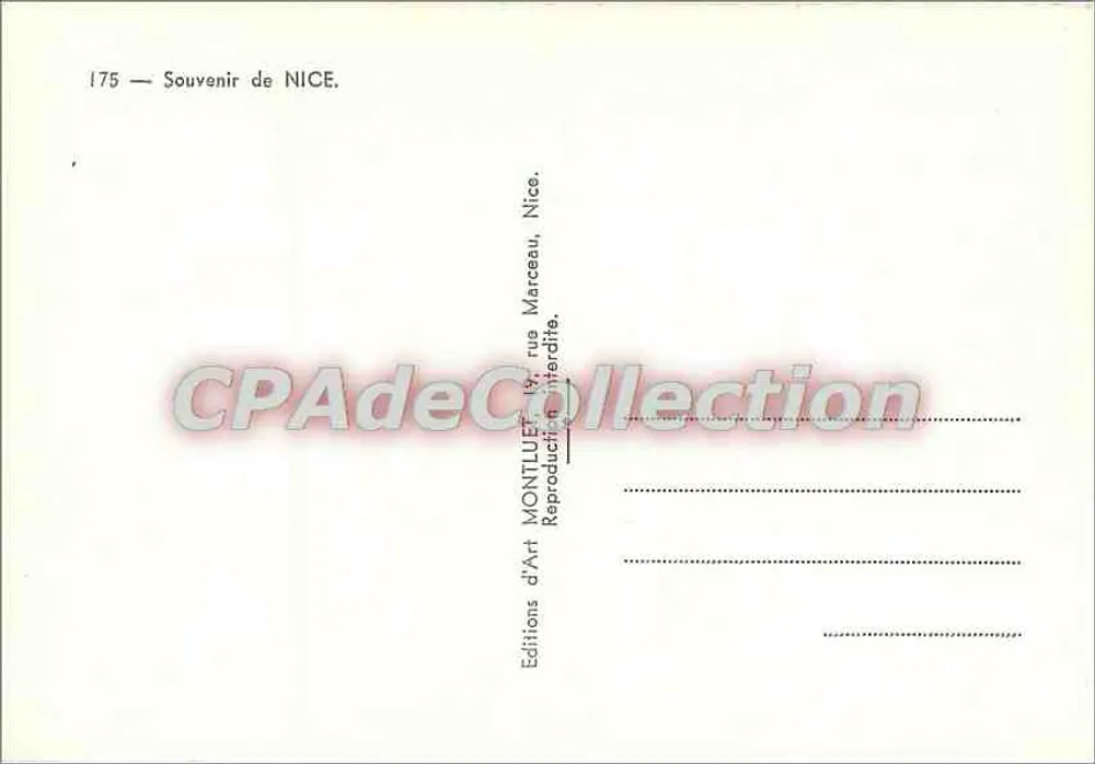 Nice — Pamiątka z NICE — Wydawnictwo Sztuki MONTLUEY, ulica Marceau, Nice - Rewers