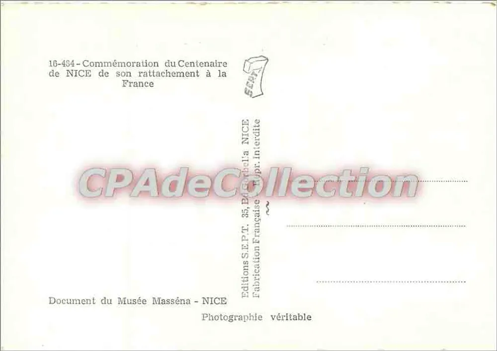 100. Jubiläum von Nizza 1860-1960 — Verlag SEPT, NICE - Rückseite