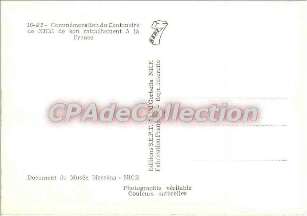Jubiläum von Nice — 1860-1960 — Éditions Masséna - Rückseite