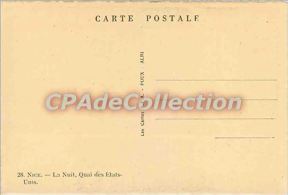 Nizza — La Notte, Lungomare degli Stati Uniti — Le Cartes APA - ALBI - Verso