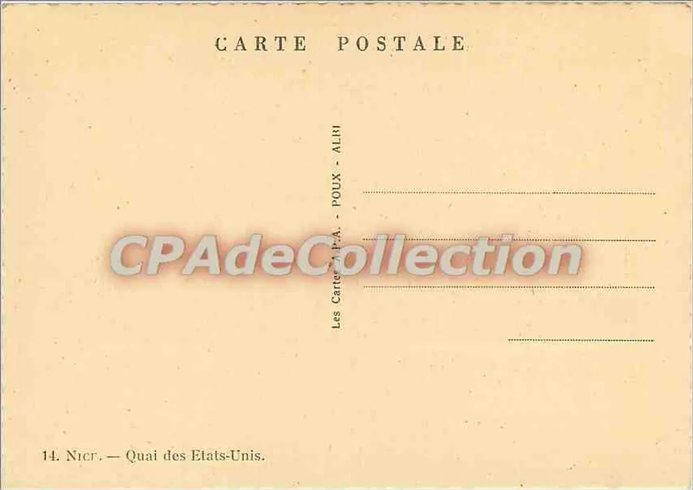 Nice — Quai dos Estados Unidos — editor A.P.A. n°14 - Verso