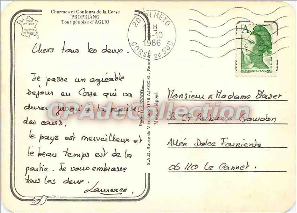 Torre gênesa de Aglio — Propriano — editor não identificado - Verso