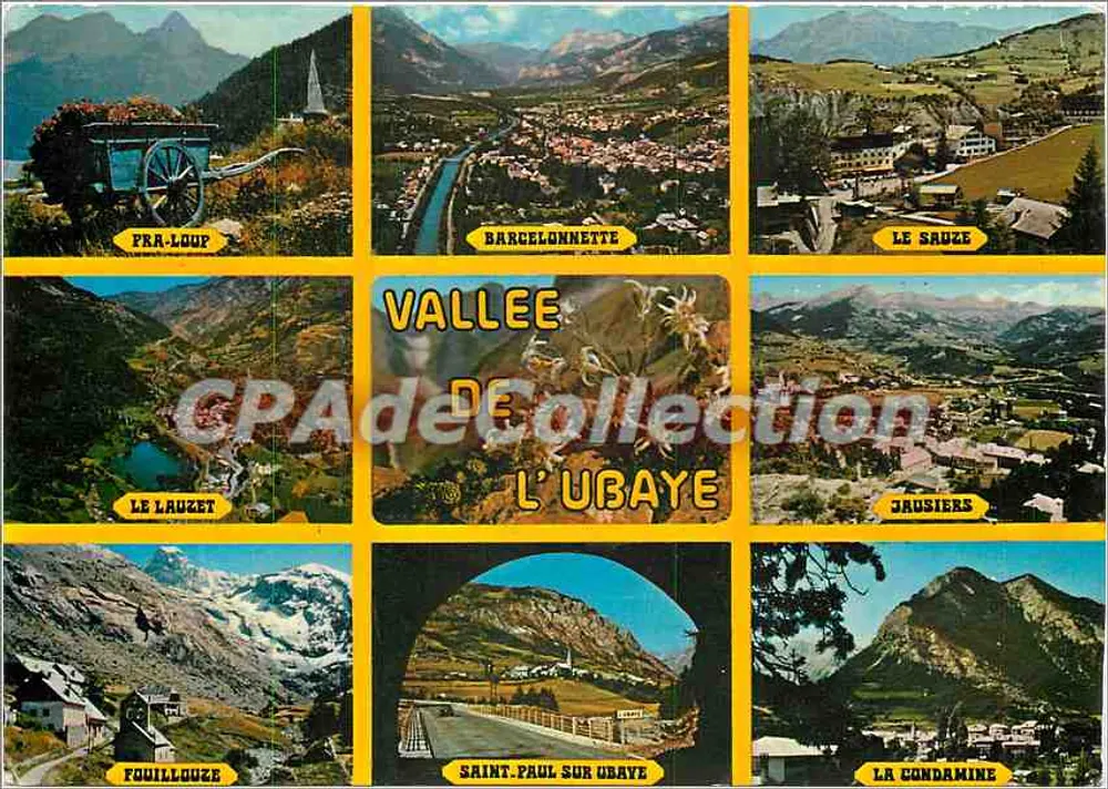 Vale da Ubaye — vista panorâmica com oito vilas — editor ADIA, n° FA.38 - Frente