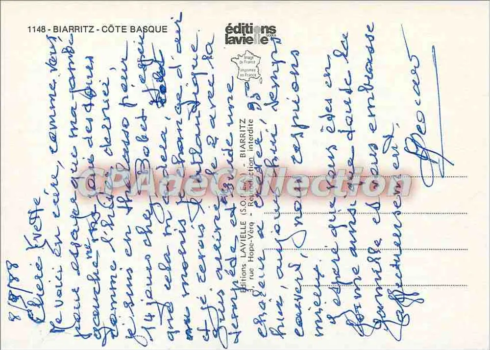 Biarritz — vista aérea — edições Lavieille, n°1148 - Verso