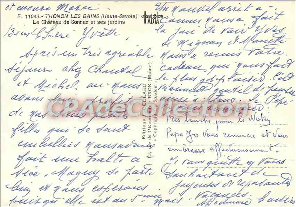 Schloss Sonnaz — Thonon-les-Bains (Haute-Savoie) — Éditions Bellard (Rhône) - Rückseite