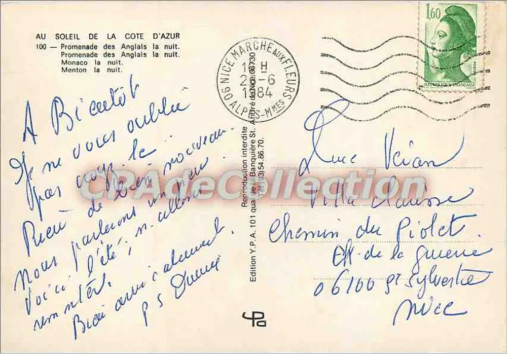 Küste der Azur Nacht — Nice, Monaco, Menton — Edition Y.P.A. 101 - Rückseite