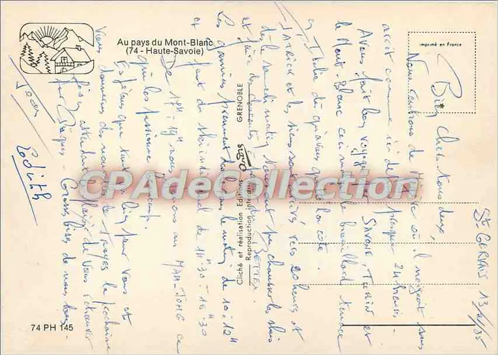No País do Mont-Blanc — Mont-Blanc, Haute-Savoie — editor não identificado, número de série não visível - Verso