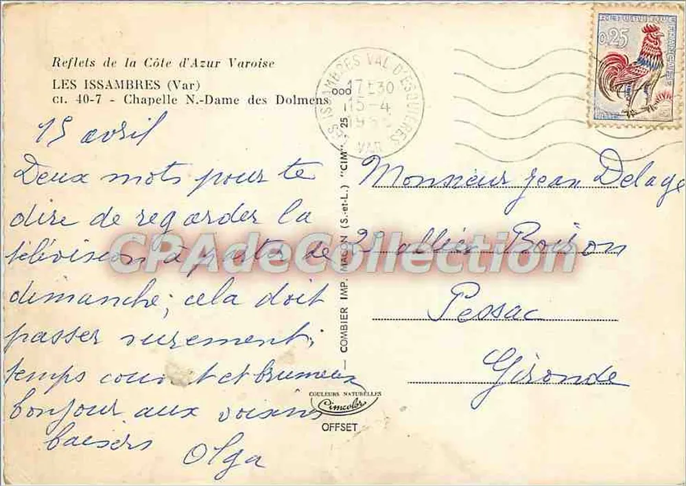 Kapelle Notre-Dame des Dolmens — Les Issambres (Var) — Combier Imp. (S.-et-L.) - Rückseite