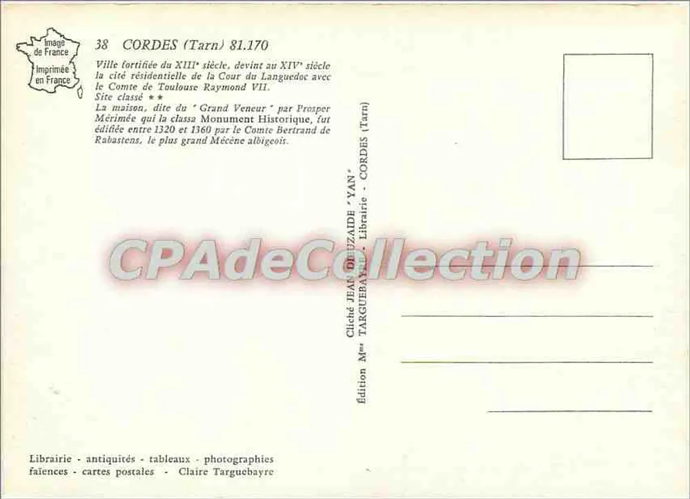 Cordes-sur-Tarn — befestigte Stadt des 13. Jahrhunderts — Ausgabe YAN - Rückseite