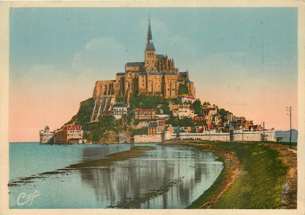Mont Saint-Michel — Ansicht vom Deich bei Ebbe — C° des Arts Photomécanique, Mont-Saint-Michel - Vorderseite