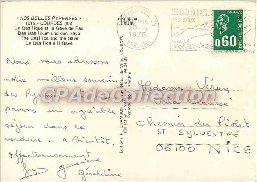 Lourdes — A Basílica e o Gave — Edições P. CHAMBON, n°1015 - Verso