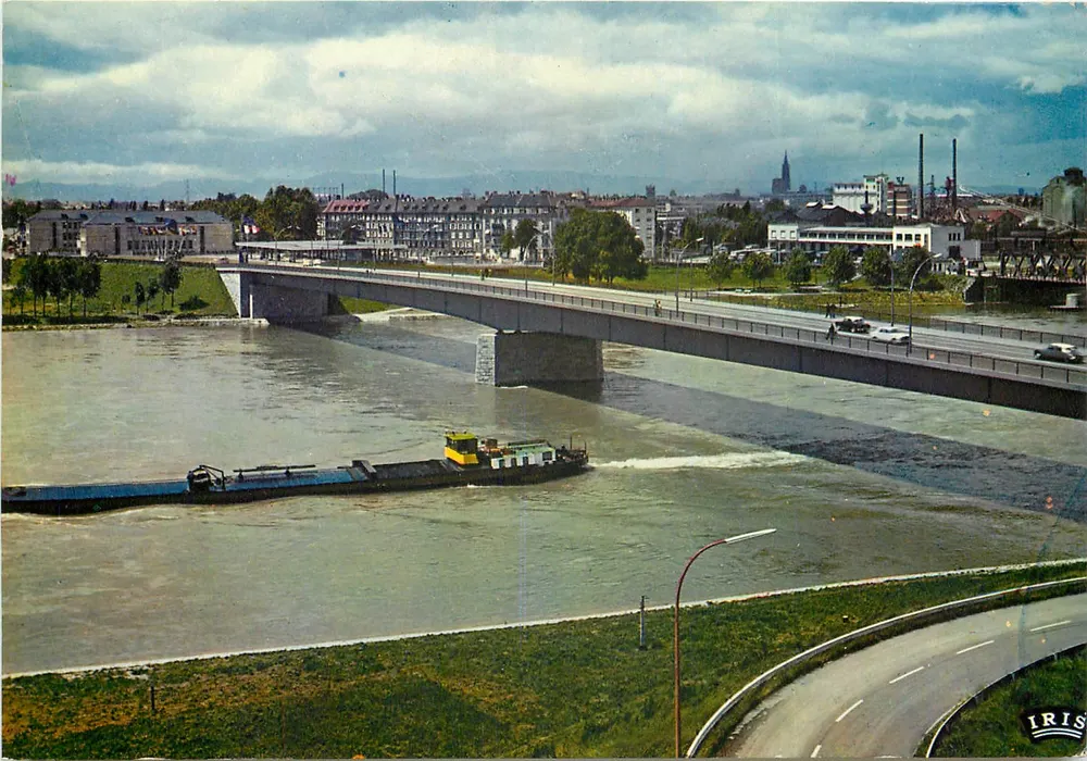 Rhin i Strasburg — widok z łodzią i mostem — IRIS Mexichrome - Awers