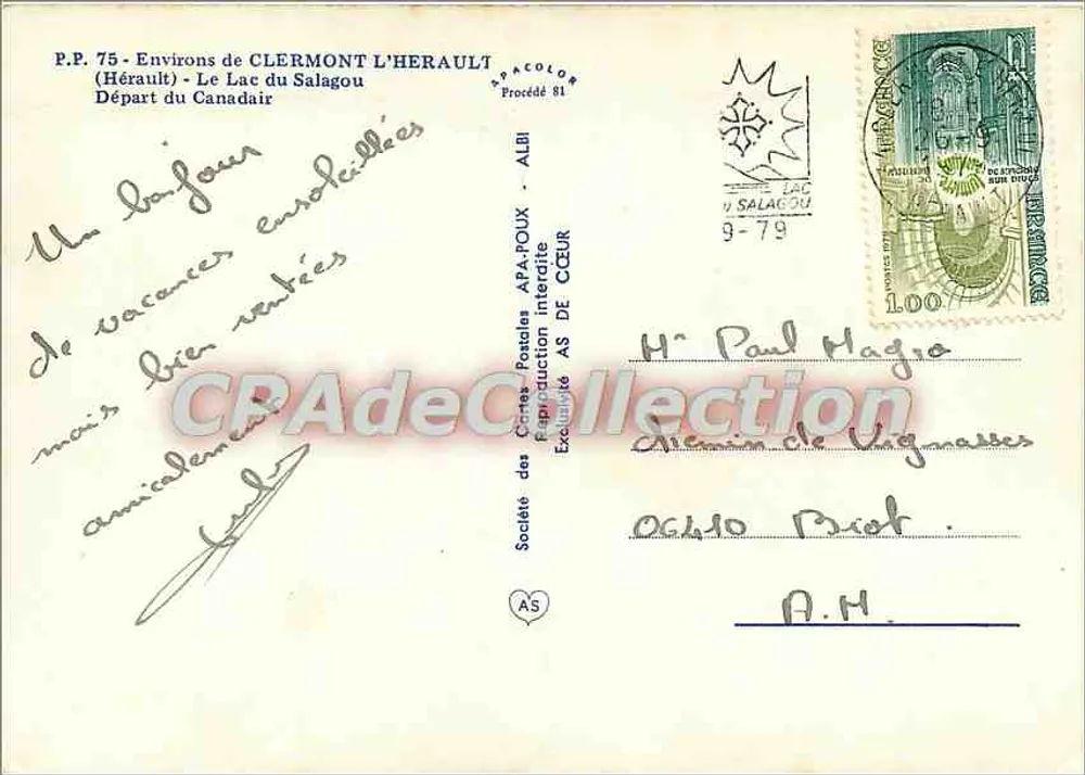 See Salagou — Ansicht mit Fischer und Seepferd — Société des Cartes Postales APA-POUX - Rückseite