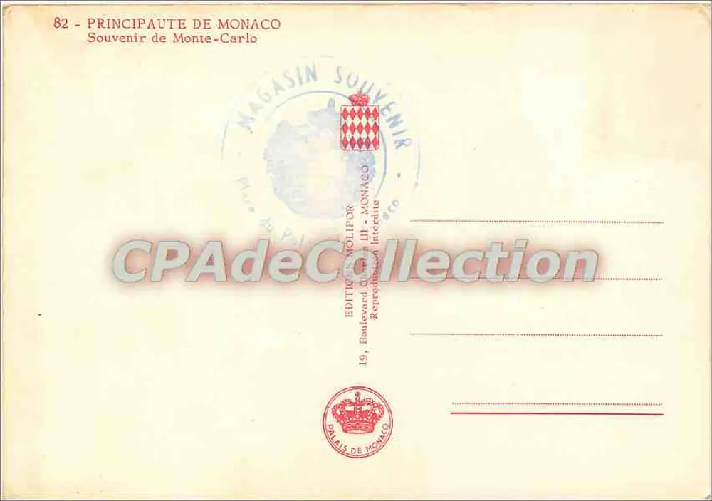Monte-Carlo — vista panorâmica — Magasin Souvenir, n°82 - Verso