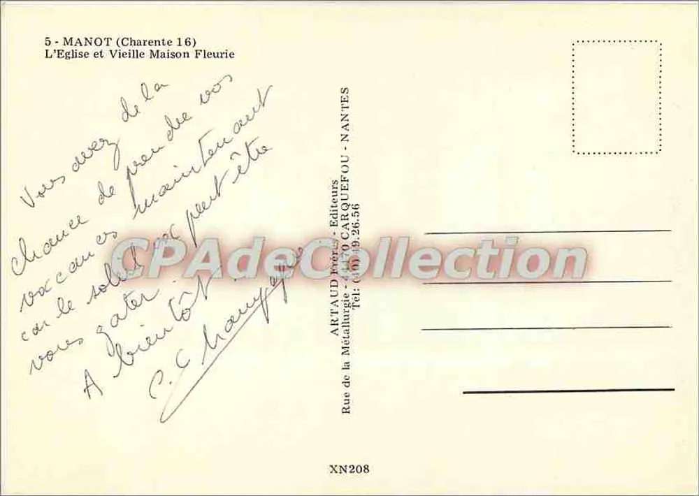 Manot (Charente) — L'Église et Vieille Maison Fleurie — Artaud Frères - Éditeurs - Verso