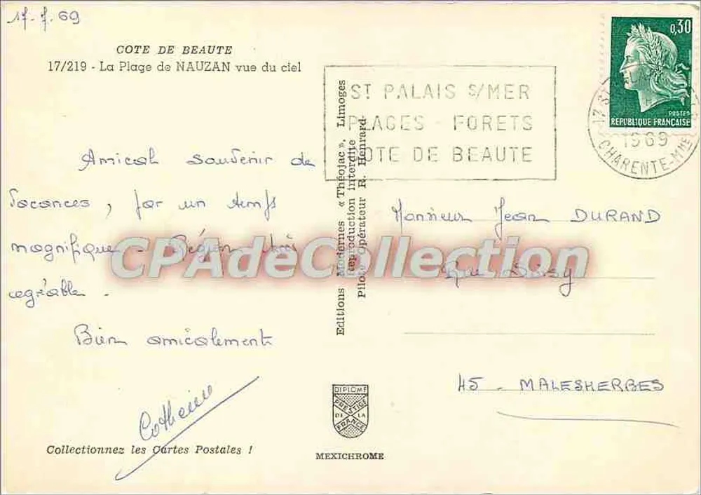 La Plage de NAUZAN vue du ciel — ST PALAIS/S/MER — Éditions Théoljac, Limoges - Verso