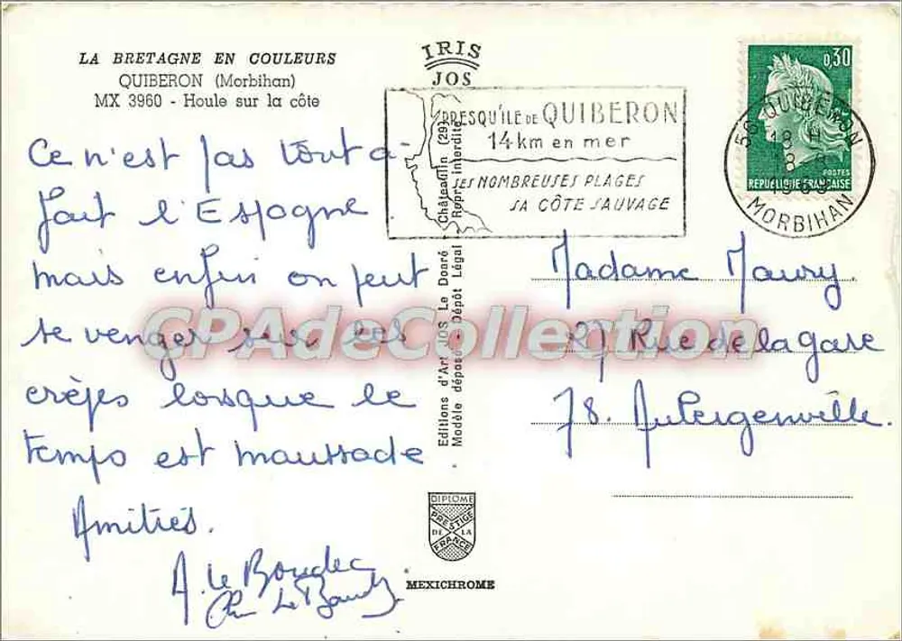 Quiberon — Wellen an der Küste — Éditions d'Art JOS, Nr. 3960 - Rückseite