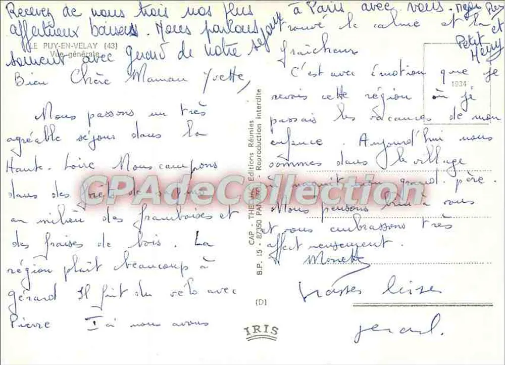 Puy-en-Velay — vista geral — Éditions Réunies IRIS, n° 15 - Verso