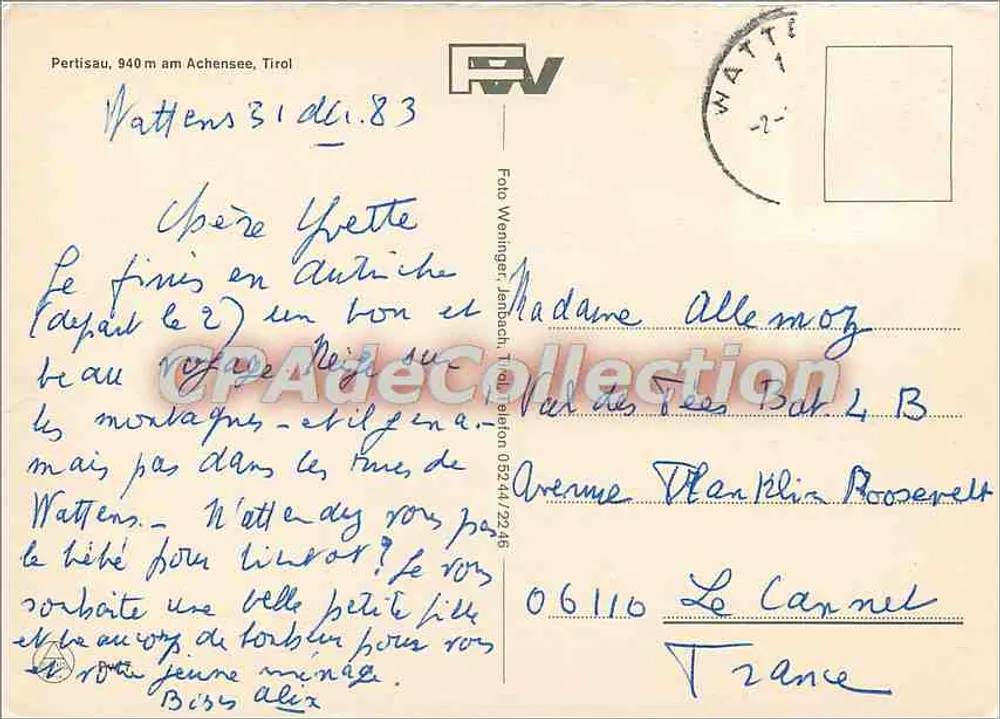 Pertisau — göl ve karla kaplı dağlar — Falo Weningger, Tirol yayıncısı - Arka yüz