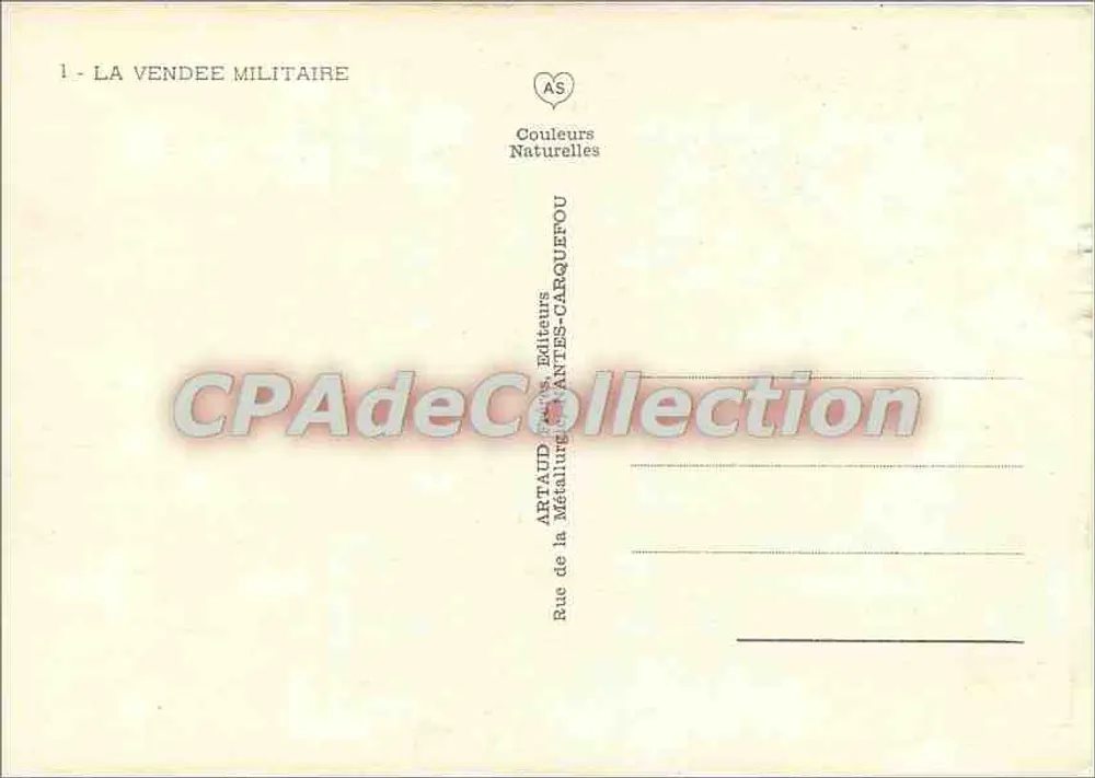 A Militância da Vendée — Carta postal ilustrada com retratos de líderes vendeanos e mapa da região — Editada por Artaud de la Métalure em Antes-Carqueffou - Verso