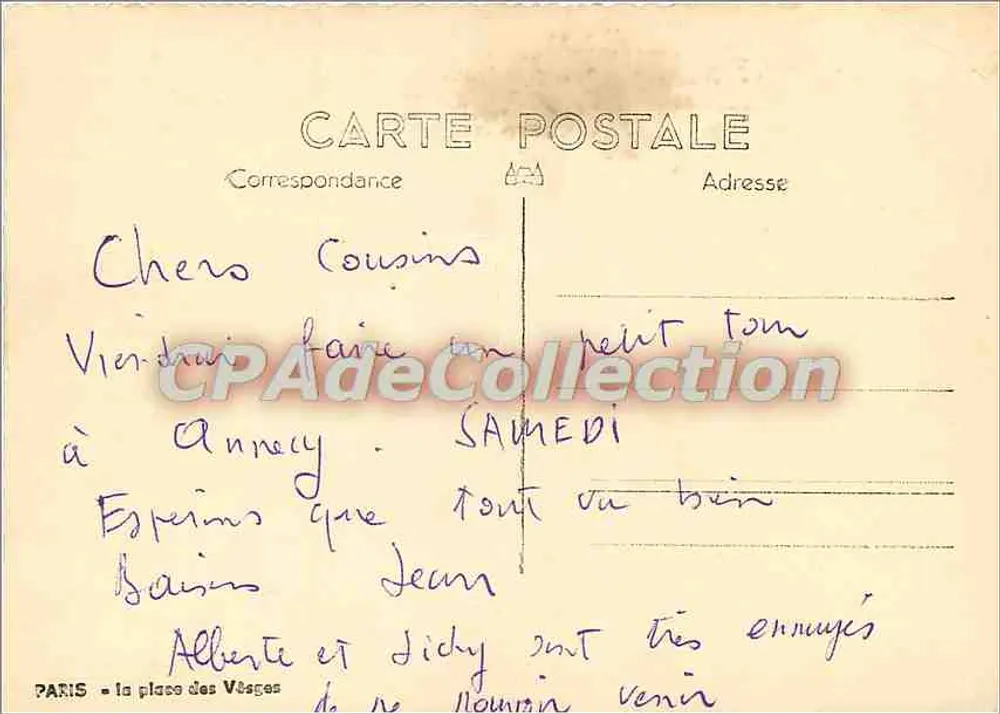 Paris — a praça dos Vosges — CPAdeCollection - Verso