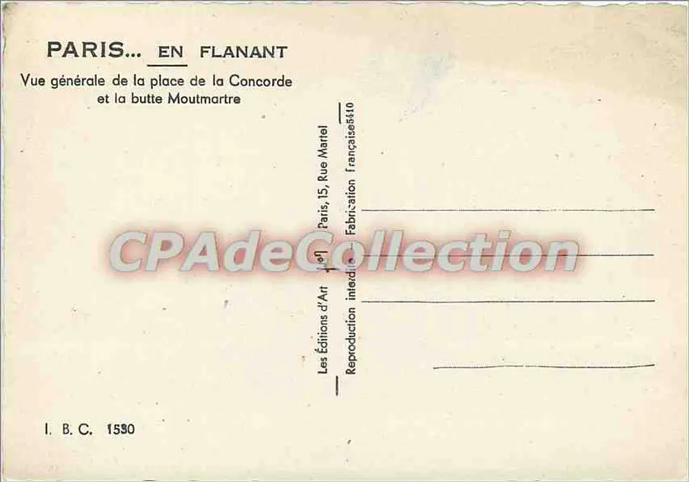 Paris — Place de la Concorde und Moutmarre-Hügel — Les Éditions d'Art, Paris - Rückseite