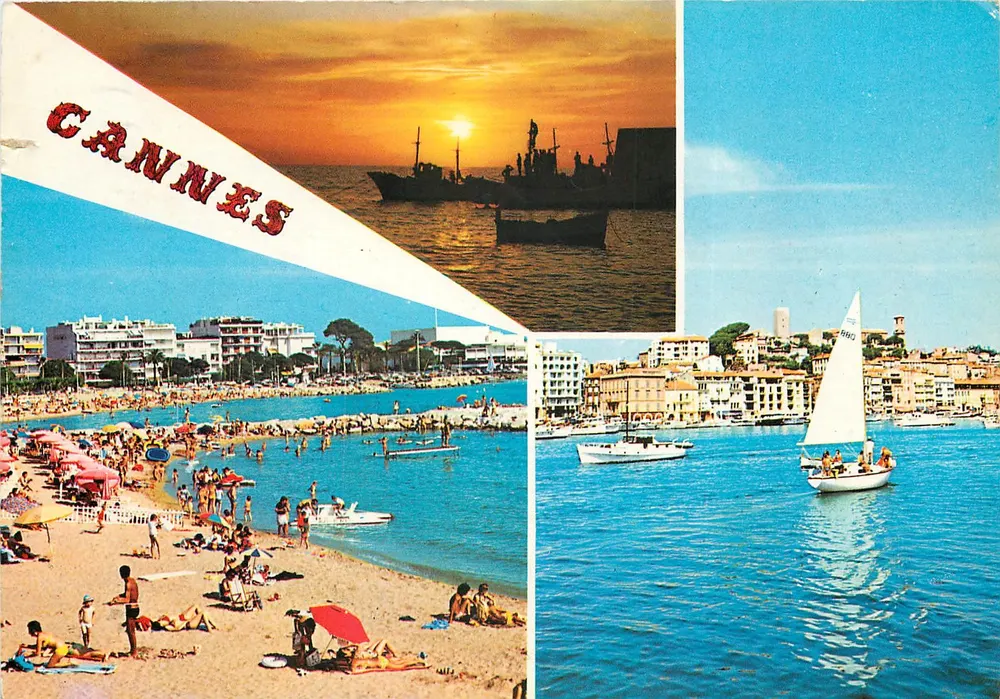 CANNES — vista da praia, do porto e do pôr do sol — editor não visível - Frente