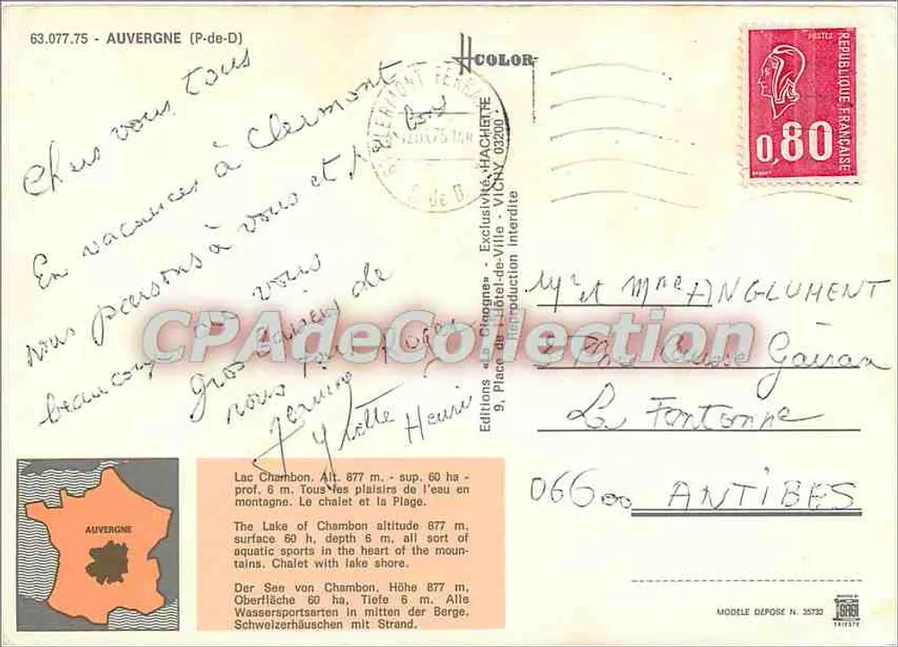 Jezioro Chambon — Auvergne — Wydawnictwo « Les Champs » - Rewers