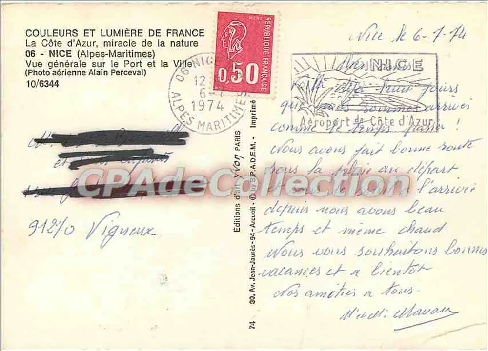 Luftbild von Nice — Côte d'Azur — Éditions d'Art Y.V.O.T. Paris - Rückseite