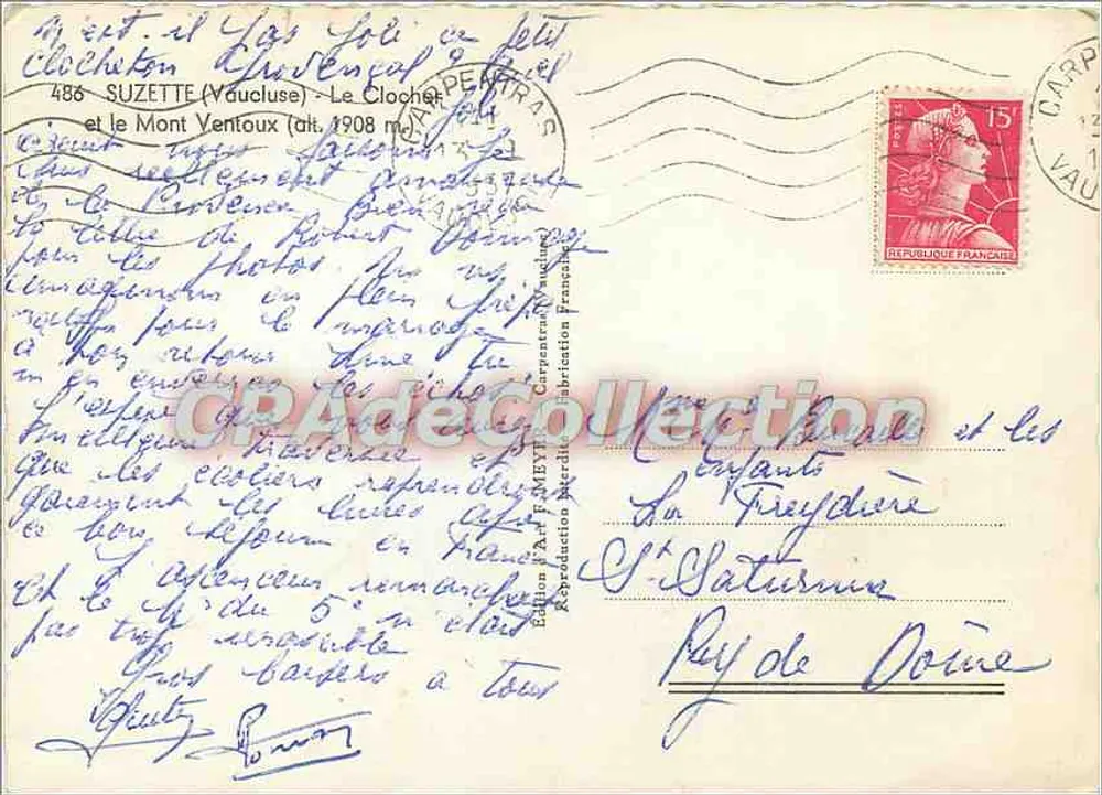 Clocheton (Vaucluse) — Mont Ventoux (Höhe 1908 m) — Edition A. P. MEYET - Rückseite