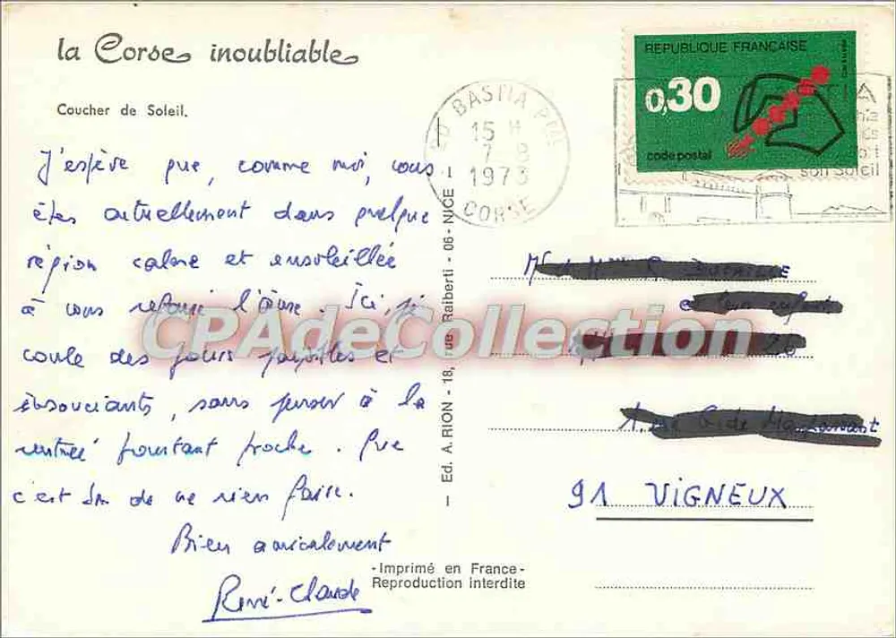 Pôr do Sol — Córsega — Ed. A. Rion - Verso