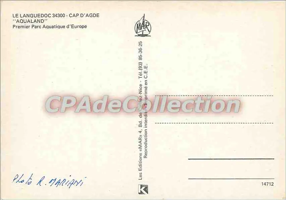 Cap d'Agde — Aqualand — Éditions MAR - Rückseite