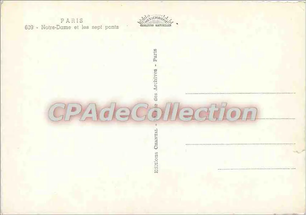 Paris - Notre-Dame e os sete pontes — Éditions Chantal, n° 609 - Verso