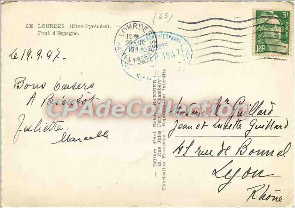 Pont d'Espagne — Lourdes (Hautes-Pyrénées) — Edição d'Art Barnier - Verso