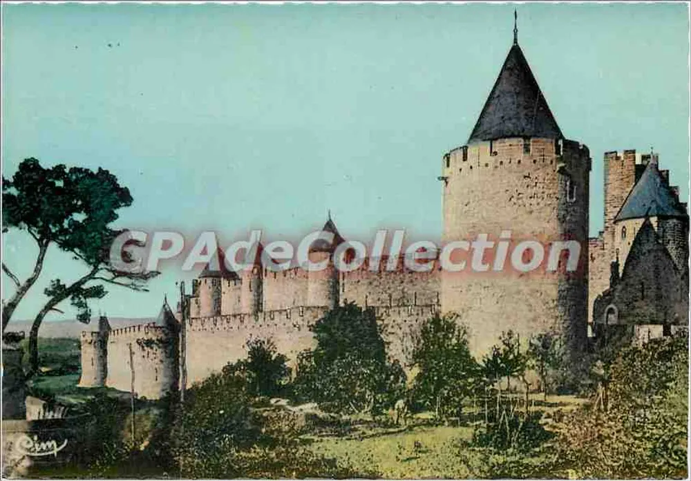 Cité de Carcassonne — Turm der Vade und südliche Mauern — Vintage Postcard/Antike Ansichtskarte - Vorderseite