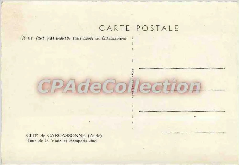 Cité de Carcassonne — Turm der Vade und südliche Mauern — Vintage Postcard/Antike Ansichtskarte - Rückseite