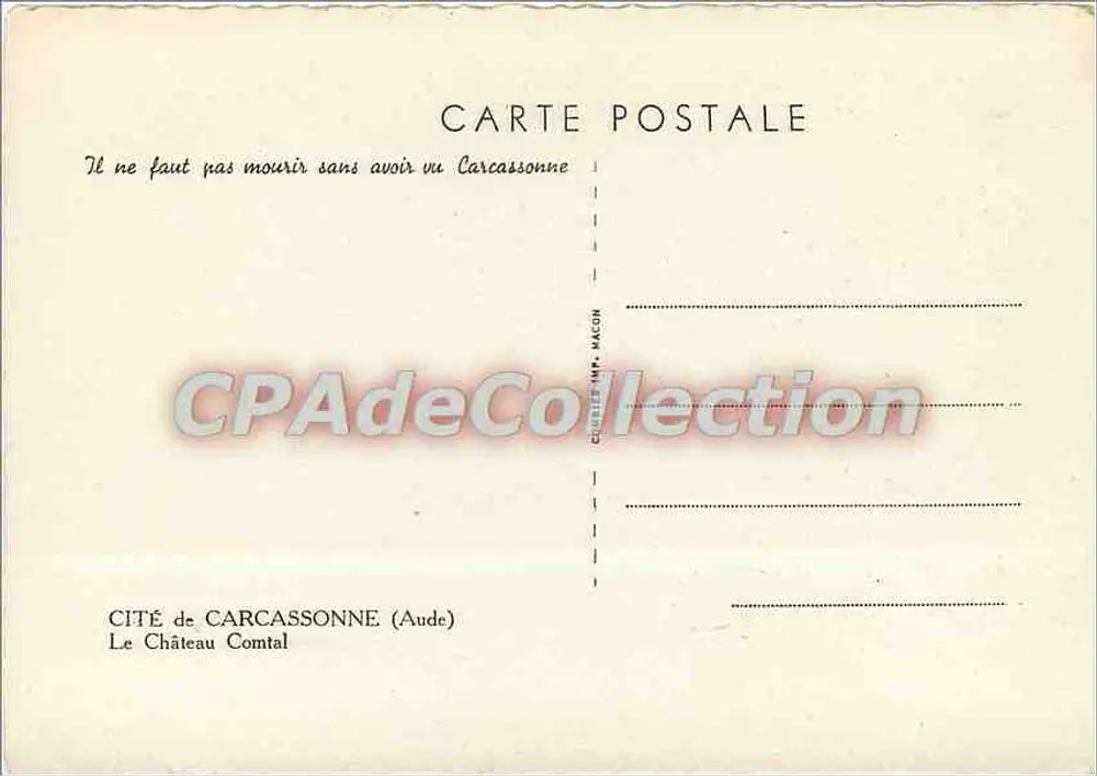 Cidade de Carcassonne — O Castelo Comtal — Editor Cité Imp. Magon - Verso