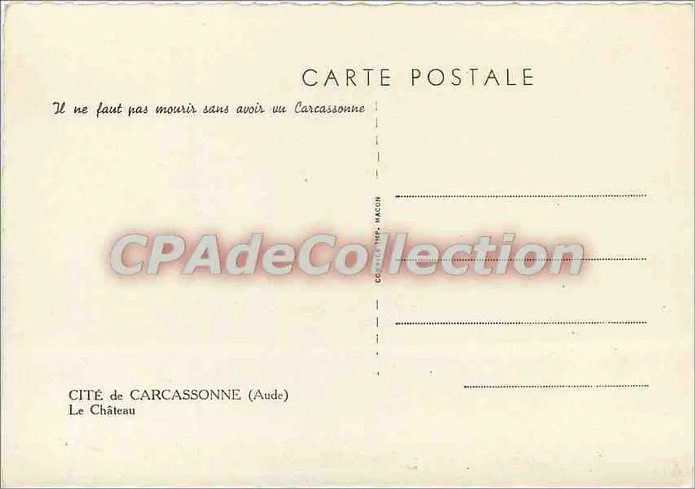 Cidade de Carcassonne — O Castelo — Editor: Courte & Macon - Verso