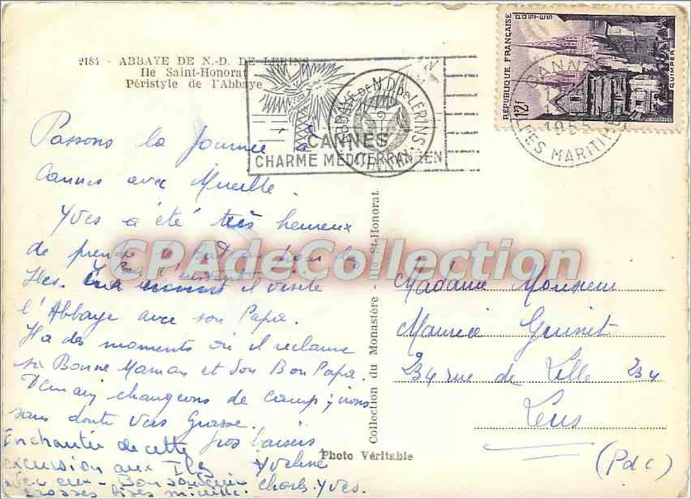 Péristilo da Abadia de Nossa Senhora de Lérins — Cannes — Foto Verdadeira - Verso