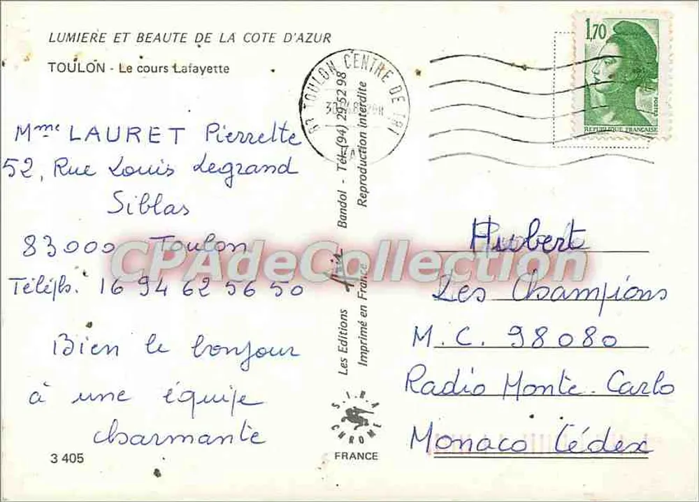 Żywiony rynek w Toulonie — Cours Lafayette — Wydawnictwo Chromé, n°3405 - Rewers