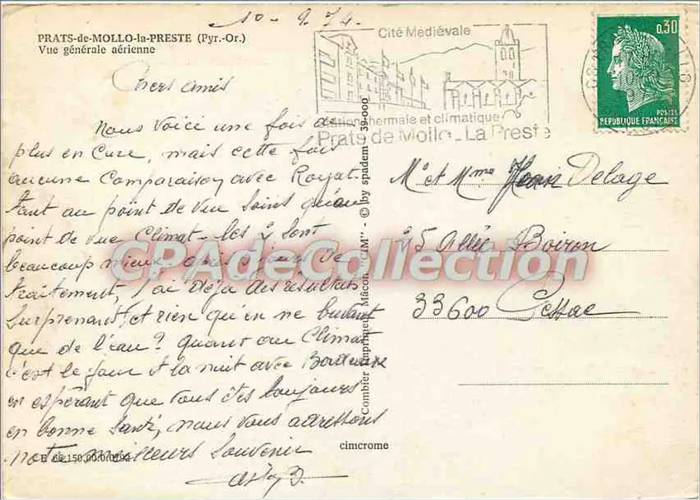 Prats-de-Mollo-la-Preste — Allgemeine Luftaufnahme — Mittelalterliche Stadt — Verlag: C. P. A. de Collection - Rückseite