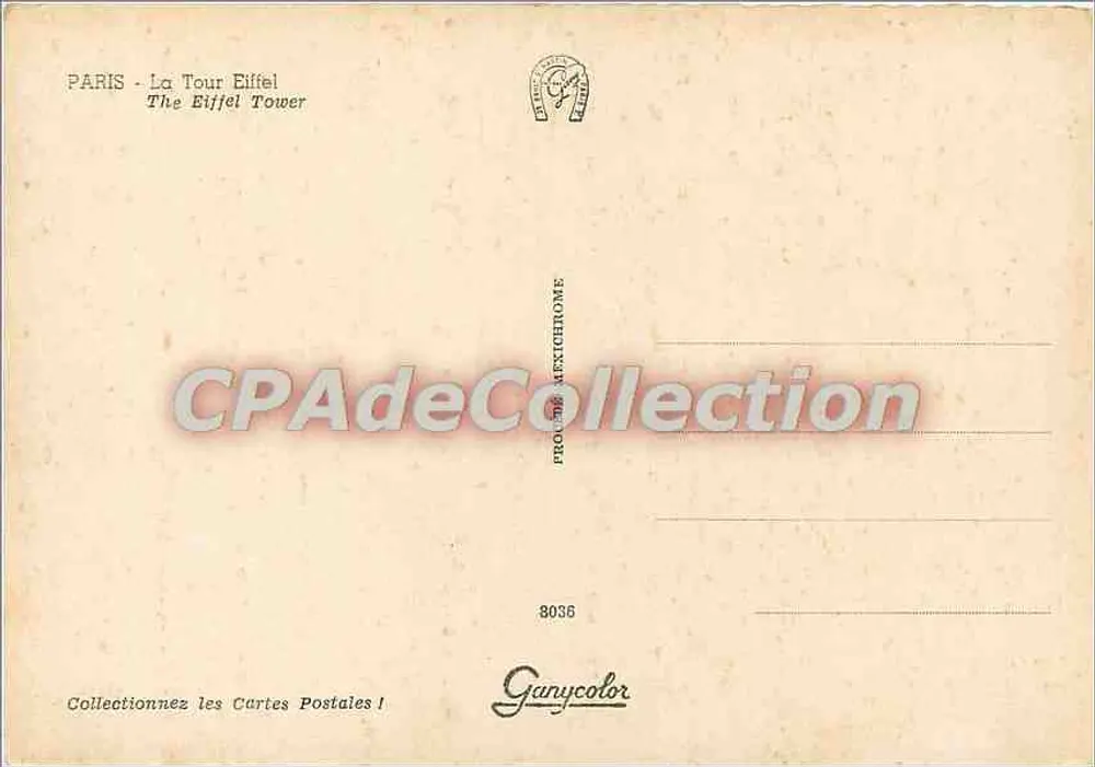 Paris - A Torre Eiffel — Ganycolor, n° 8036 - Verso