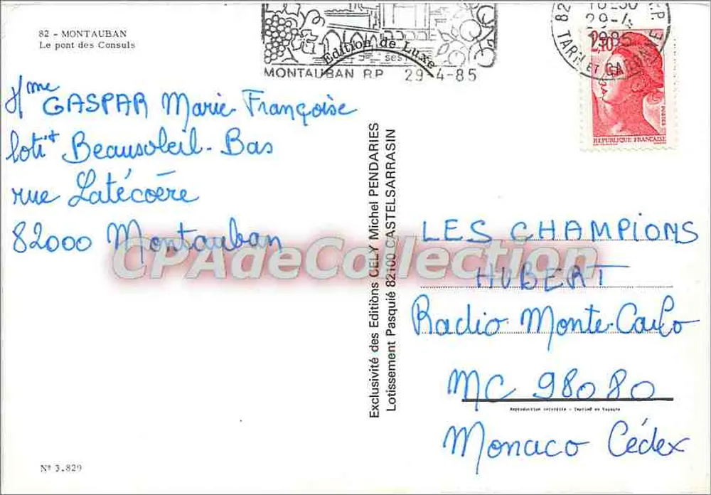 Montauban — O ponte dos Consules — Edição de Lusas, n° 3.829 - Verso