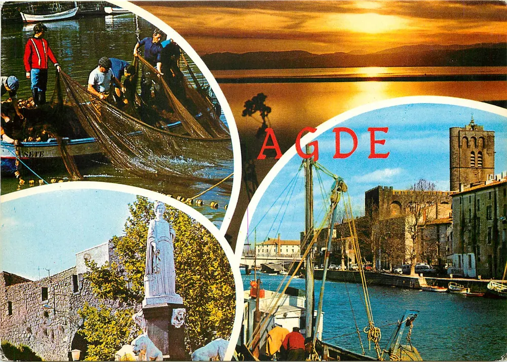Agde — Scène de pêche aux quais, statue de Sainte Agathée, cathédrale — Éditions d'Agde - Vorderseite