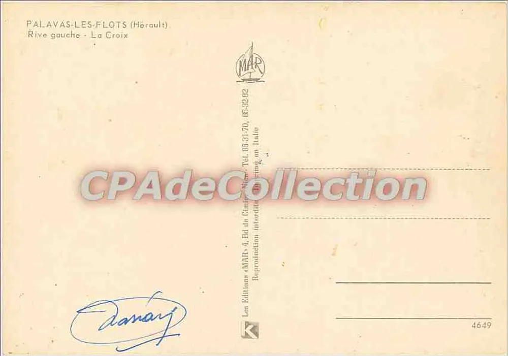 Palavas-les-Flots (Hérault) — Rive gauche - La Croix — editor MAR, n° 4649 - Verso