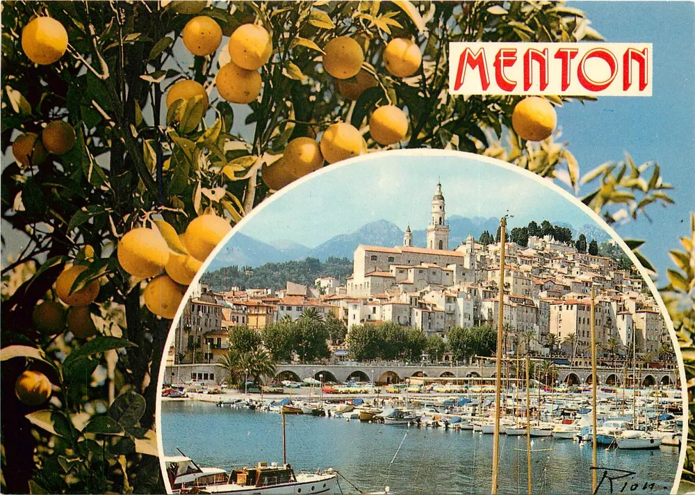 Menton — vista do porto e laranjeiras — editor Rion, número de série não visível - Frente