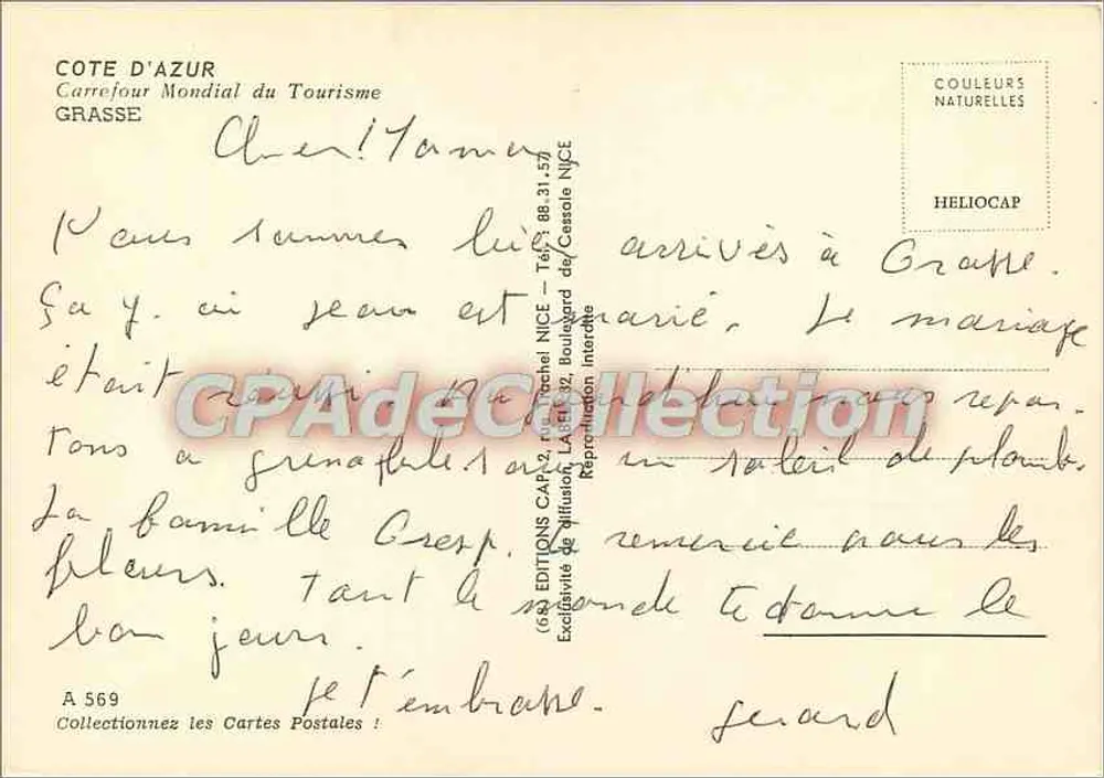 Grasse — Panoramablick, Rosenbeet, Schwimmbad — Éditions CAPA, Serie A 569 - Rückseite